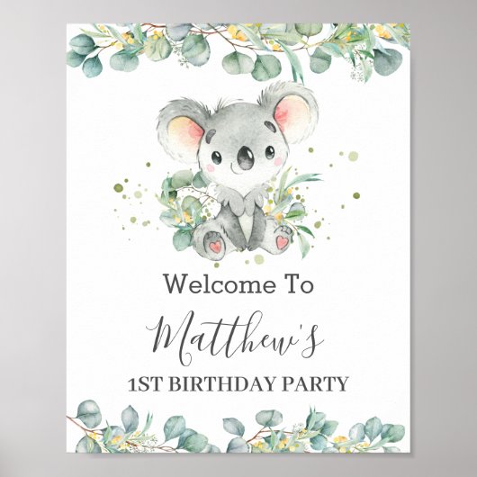 Poster Baby shower de verdure Cute Koala Accueil (Devant)