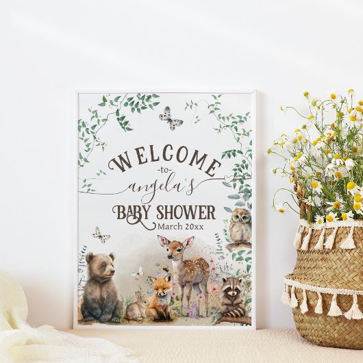 Poster Baby shower de verdure des animaux des bois