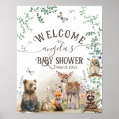 Poster Baby shower de verdure des animaux des bois (Devant)