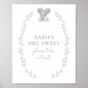 Poster Baby shower de verdure éléphant Les bébés sont dou