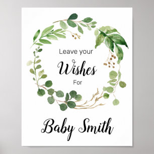 Poster Baby shower de verdure fleurie Voeux pour bébé