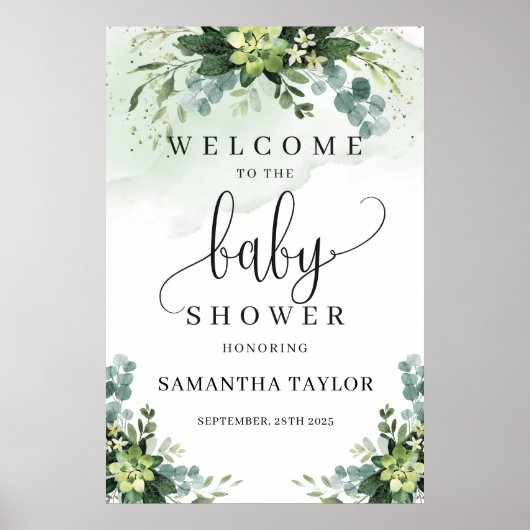 Poster Baby shower de verdure succulent signe de bienvenu (Devant)
