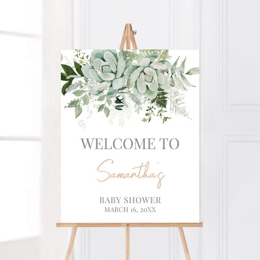 Poster Baby shower de verdure Succulents Accueil