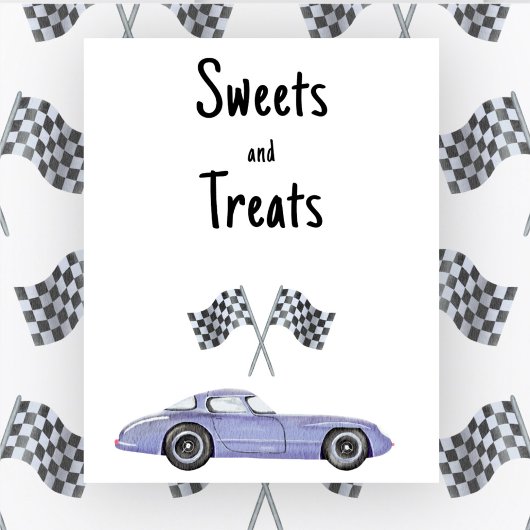 Poster Baby shower de voiture de course Douceurs et frian