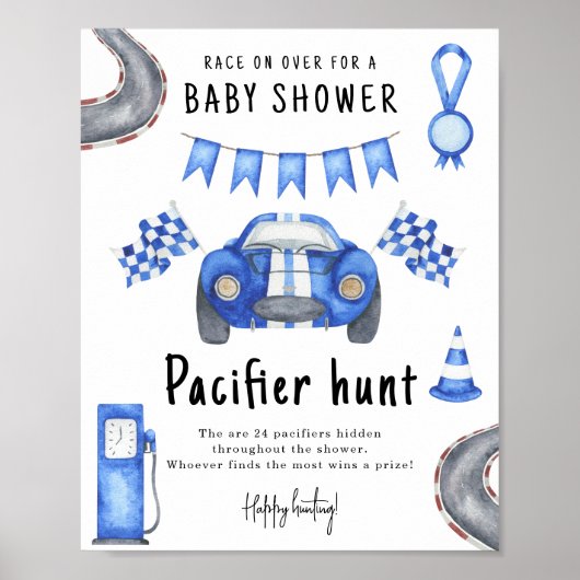 Poster Baby shower de voiture de course Jeu de chasse Pac (Devant)