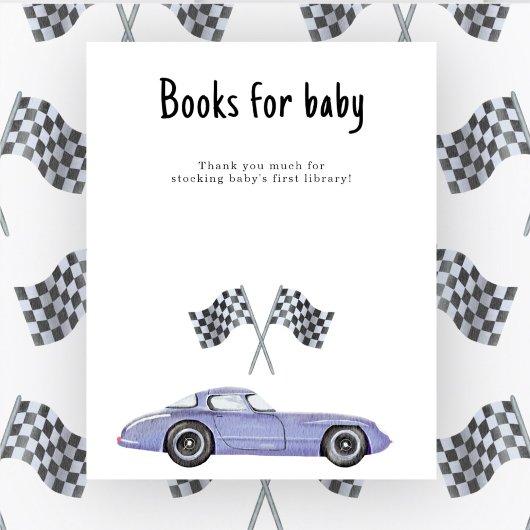 Poster Baby shower de voiture de course Livres pour bébé