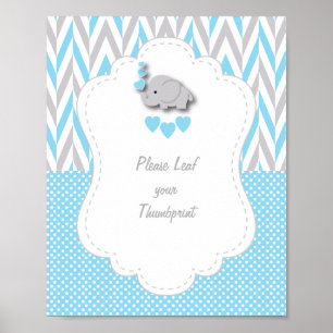 Poster Baby shower d'éléphant bleu, gris blanc 4