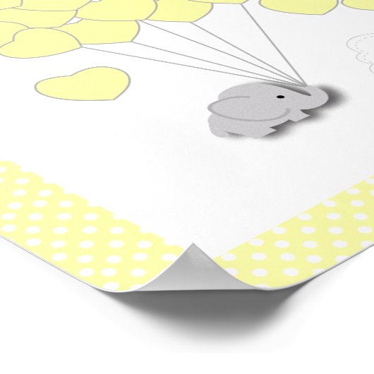 Poster Baby shower d'éléphant gris jaune, blanc - Invité (Coin)