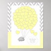 Poster Baby shower d'éléphant gris jaune, blanc - Invité (Devant)