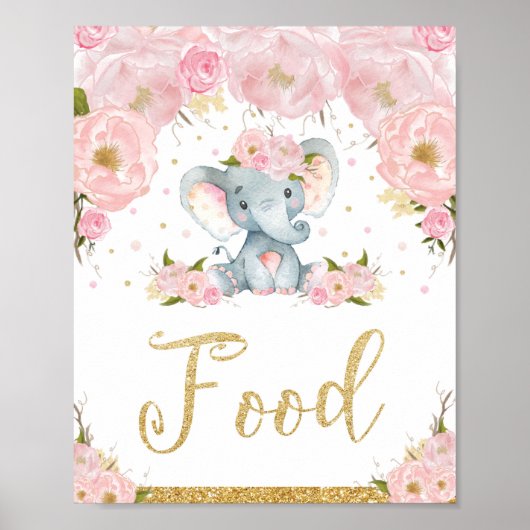 Poster Baby shower d'éléphant rose Floral (Devant)