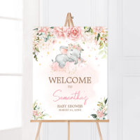 Baby shower d'éléphants floraux rose Bienvenue
