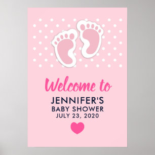 Poster Baby shower d'empreintes de filles mignonnes roses