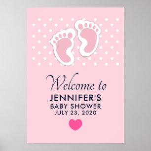 Poster Baby shower d'empreintes de filles mignonnes roses