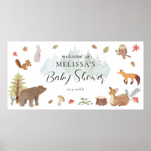 Poster Baby shower des animaux de bois Bienvenue