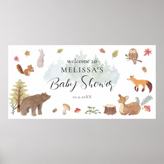 Poster Baby shower des animaux de bois Bienvenue (Devant)