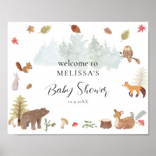 Poster Baby shower des animaux de bois Bienvenue