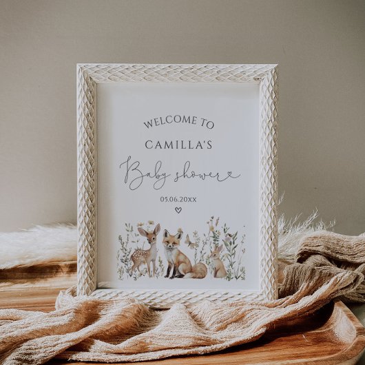 Poster Baby shower des animaux de bois Bienvenue