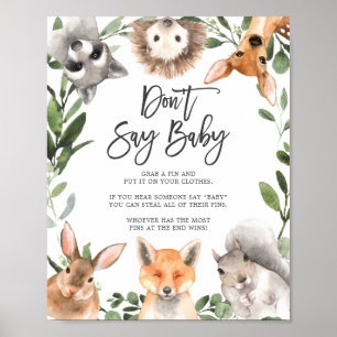 Poster Baby shower des animaux de bois ne pas dire signe
