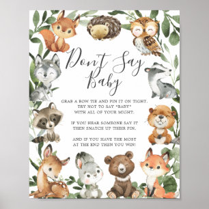 Poster Baby shower des animaux de bois ne pas dire signe