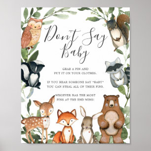 Poster Baby shower des animaux de bois ne pas dire signe