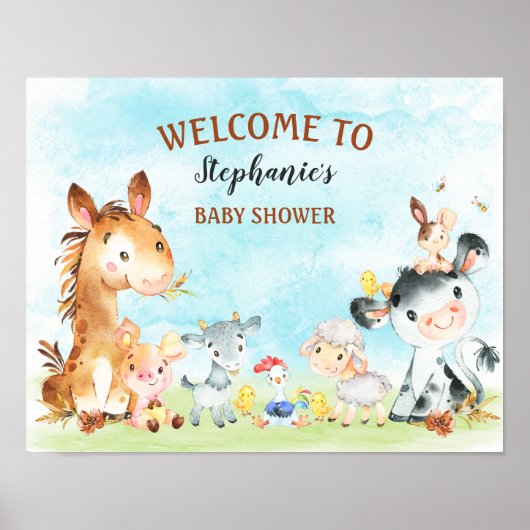Poster Baby shower des animaux de ferme aquarelle (Devant)