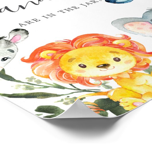 Poster Baby shower Des Animaux De La Jungle Devinez Combi (Coin)