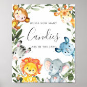 Poster Baby shower Des Animaux De La Jungle Devinez Combi (Devant)