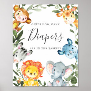 Poster Baby shower Des Animaux De La Jungle Devinez Combi