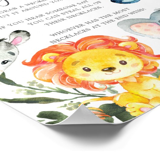 Poster Baby shower des animaux de la jungle ne pas dire s (Coin)