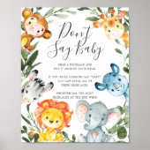 Poster Baby shower des animaux de la jungle ne pas dire s (Devant)