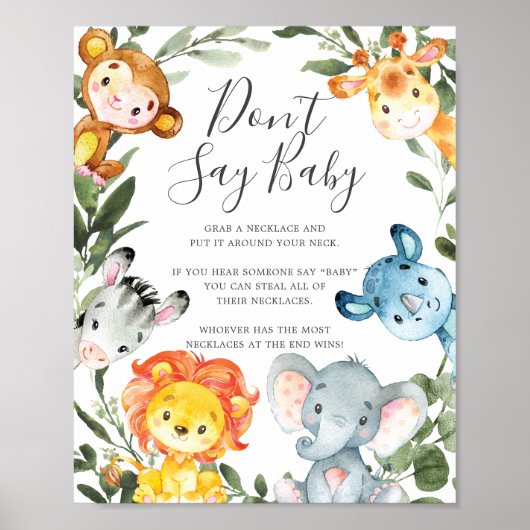 Poster Baby shower des animaux de la jungle ne pas dire s (Devant)