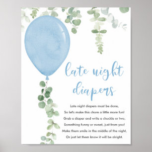 Poster Baby shower des ballons bleus sur les couches tard