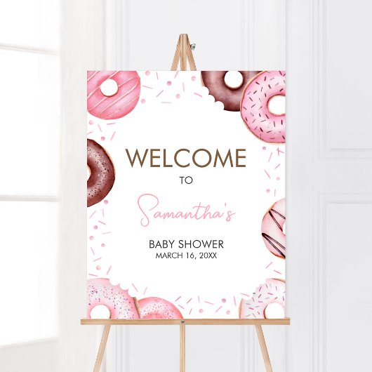 Poster Baby shower des beignes et des plongeurs roses Bie