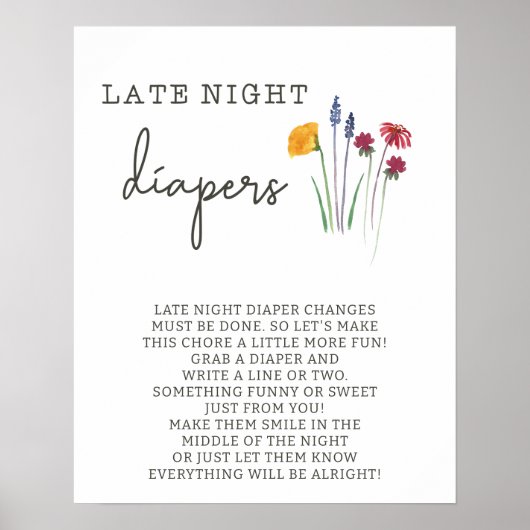 Poster Baby shower des fleurs sauvages Late Night Diapers (Devant)