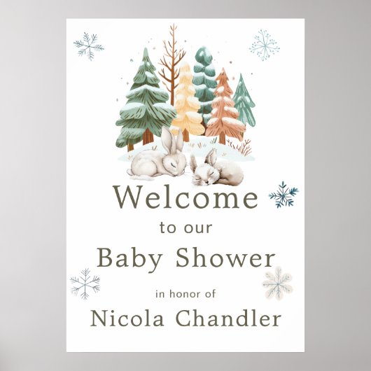 Poster Baby shower des lapins d'hiver (Devant)