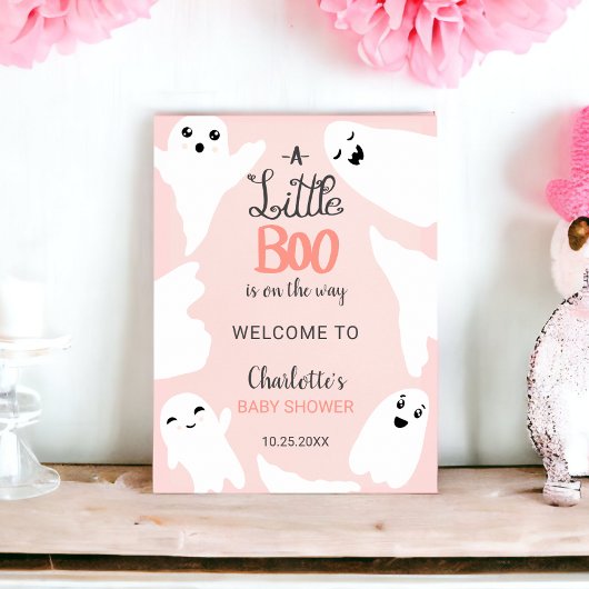 Poster Baby shower des petits fantômes d'Halloween rose