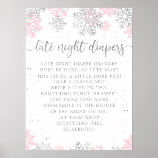 Poster Baby shower des plongeurs nocturnes en argent rose