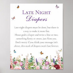 Poster Baby shower des plongeurs nocturnes Fleurs roses