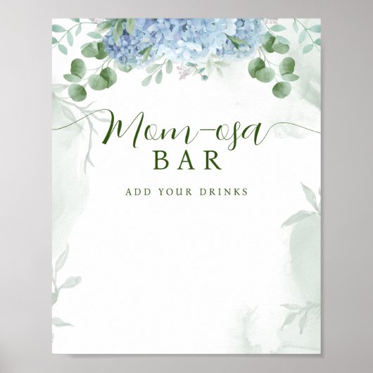 Poster Baby shower des signes bleu hydrangea Mom-osa (Devant)
