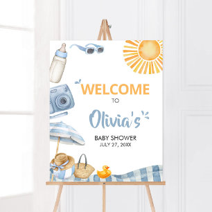 Poster Baby shower d'été Blue Beach Bienvenue