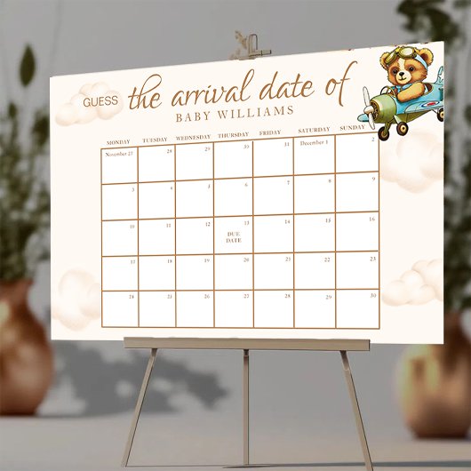Poster Baby shower Devinez L'Affiche Calendrier Date D'Éc