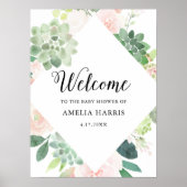 Poster BABY SHOWER DEVON Succulent Bienvenue 18x24 (Devant)