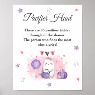 Poster Baby shower d'Halloween Jeu rose Pacifique chasse