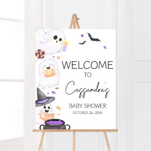 Poster Baby shower d'Halloween Little Boo Purple Bienvenu