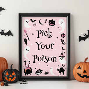 Poster Baby shower d'Halloween rose Choisissez votre pois