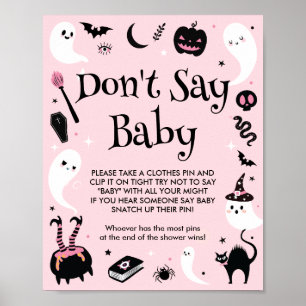 Poster Baby shower d'Halloween rose ne pas dire jeu de bé