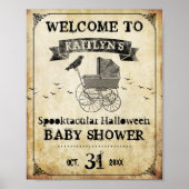 Poster Baby shower d'Halloween vintage Stroller Bienvenue (Devant)