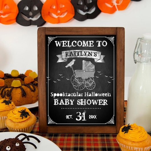 Poster Baby shower d'Halloween vintage Stroller Bienvenue