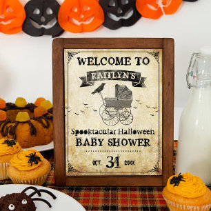 Poster Baby shower d'Halloween vintage Stroller Bienvenue