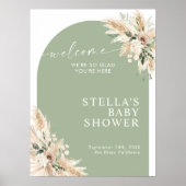 Poster Baby shower d'herbe Boho Green Pampas (Devant)